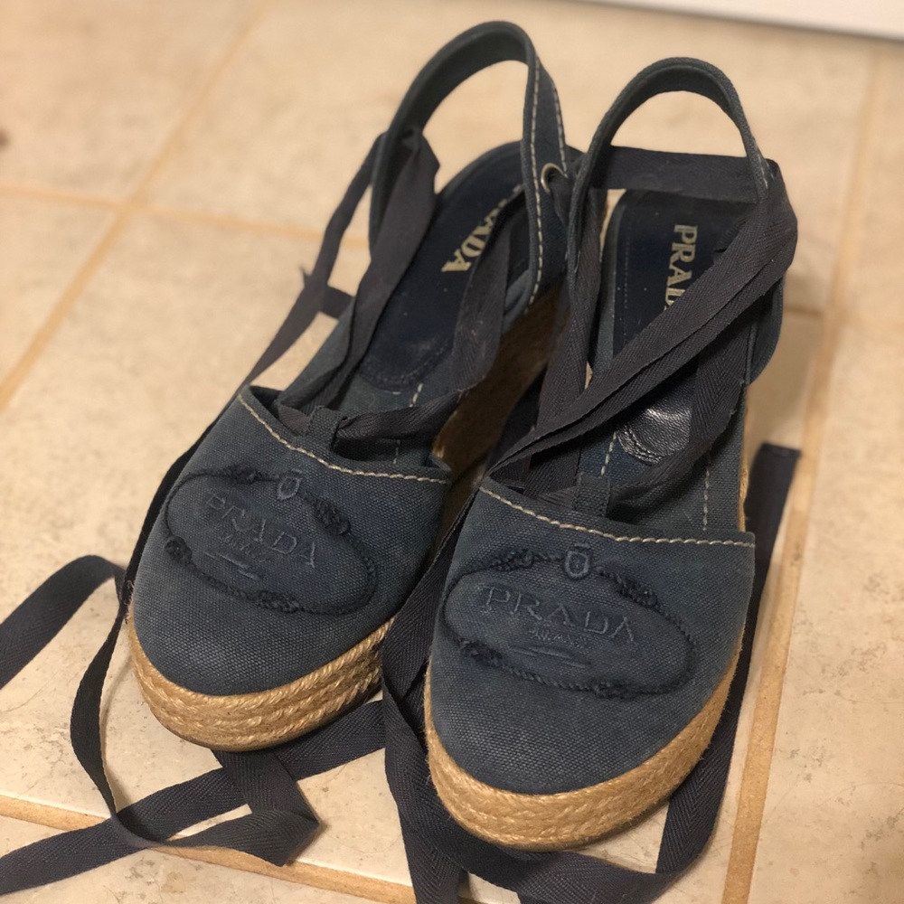 Prada lace-up wedges! Great condition! Navy blue